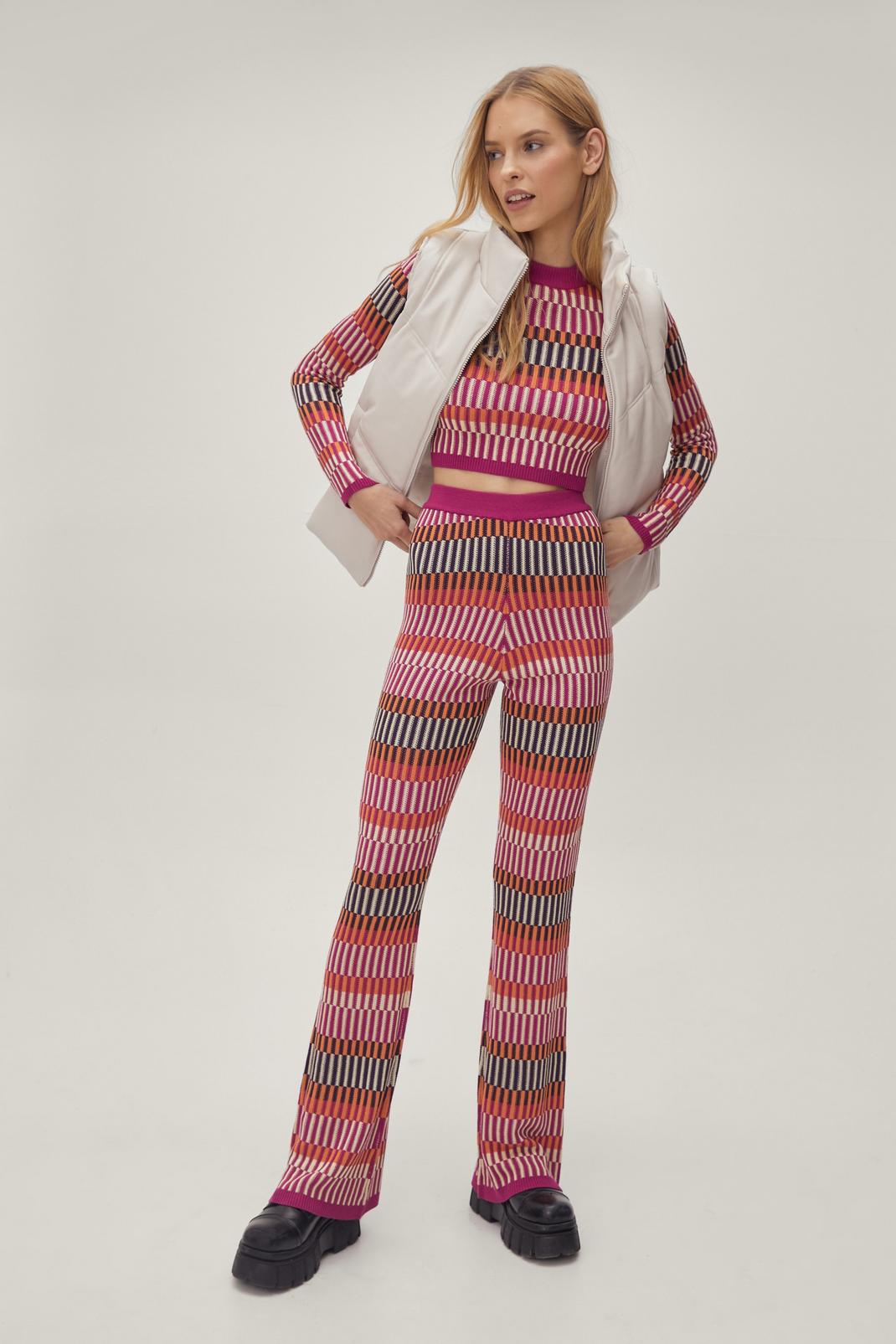 Pink Contrast Stripe Knitted Wide Leg Pants image number 1