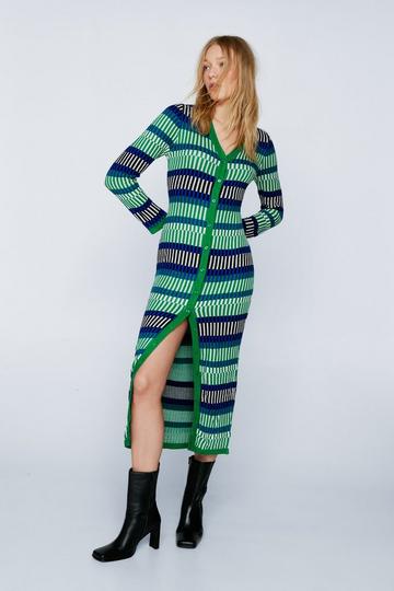 Contrast Stripe Button Knitted Maxi Dress blue