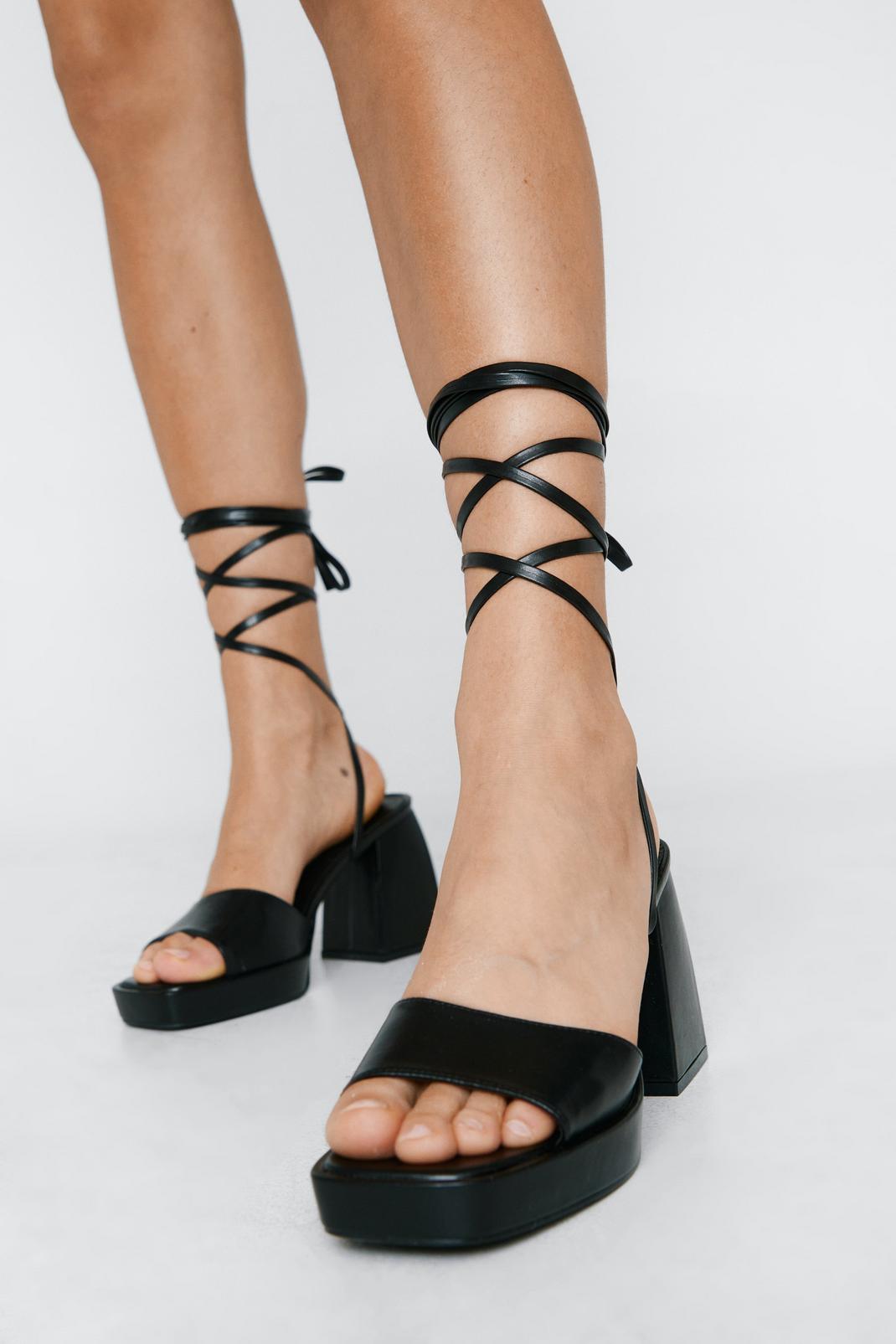 105 Faux Leather Strappy Platform Heeled Mules image number 2