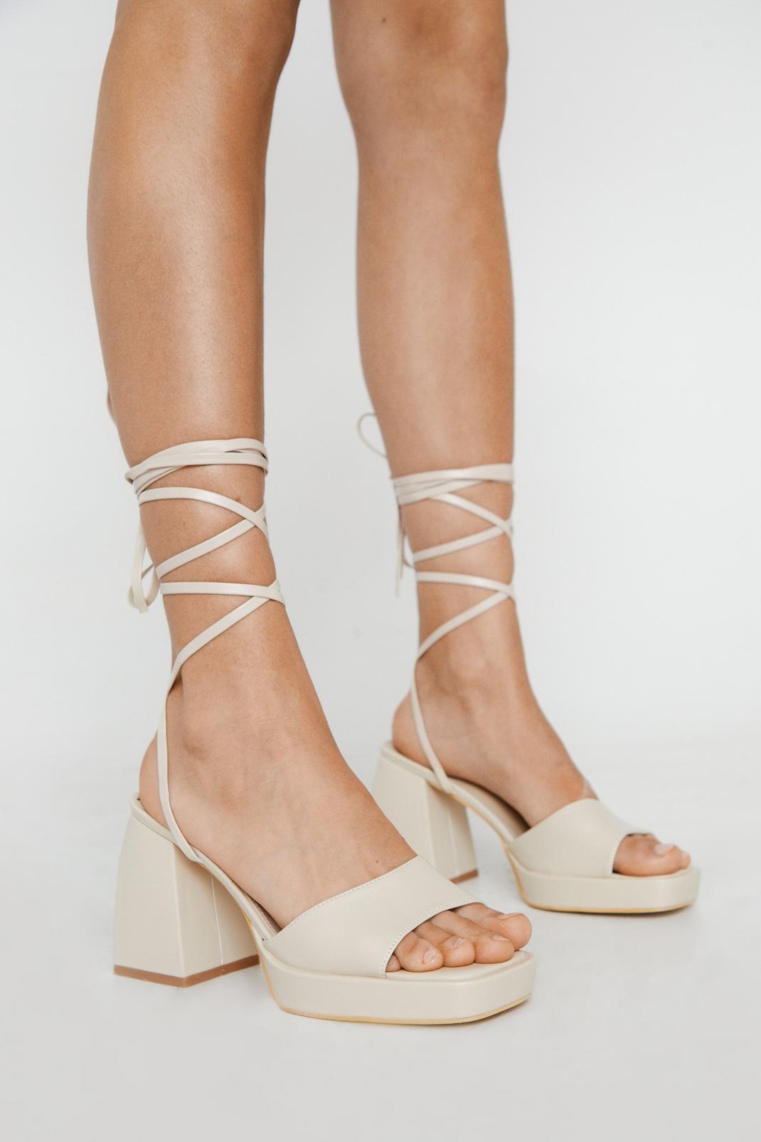 295 Faux Leather Strappy Platform Heeled Mules image number 2