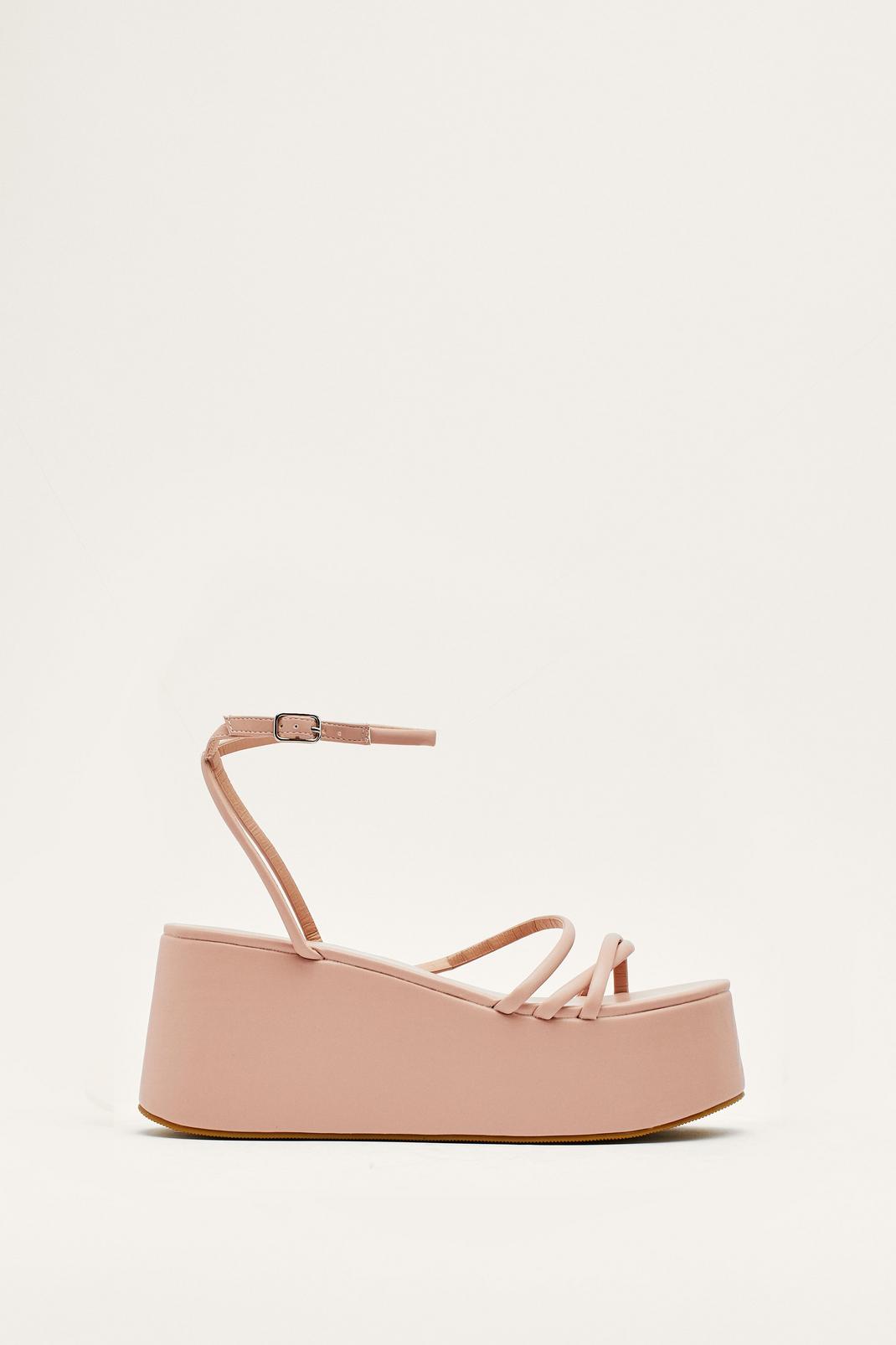 Nude Faux Leather Tubular Strap Wedges image number 1
