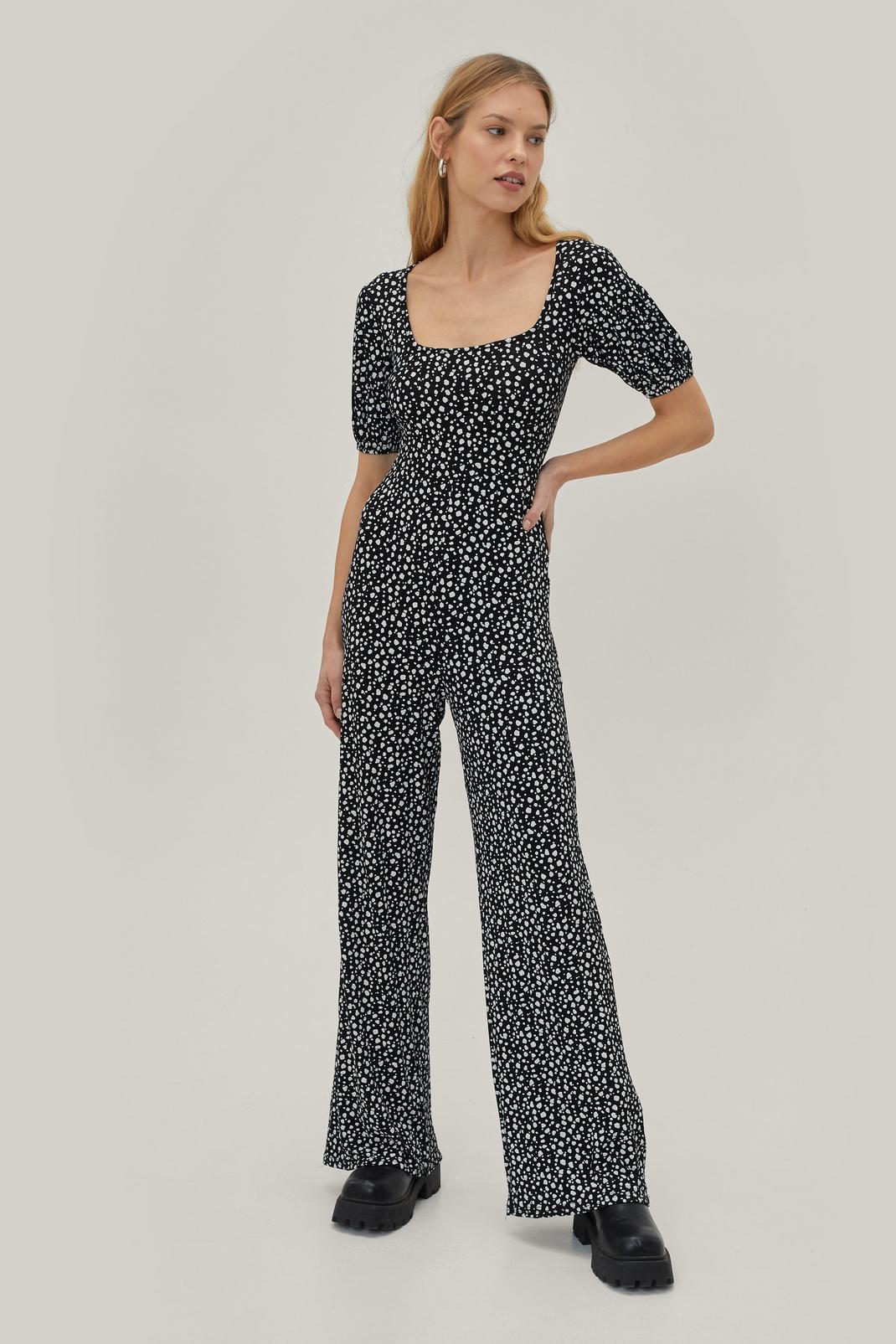 Square Neck Jersey Abstract Spot Jumpsuit image number 1