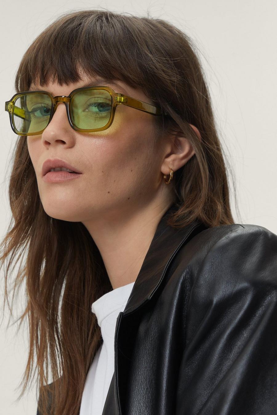 Retro Green Lens Thin Square Sunglasses