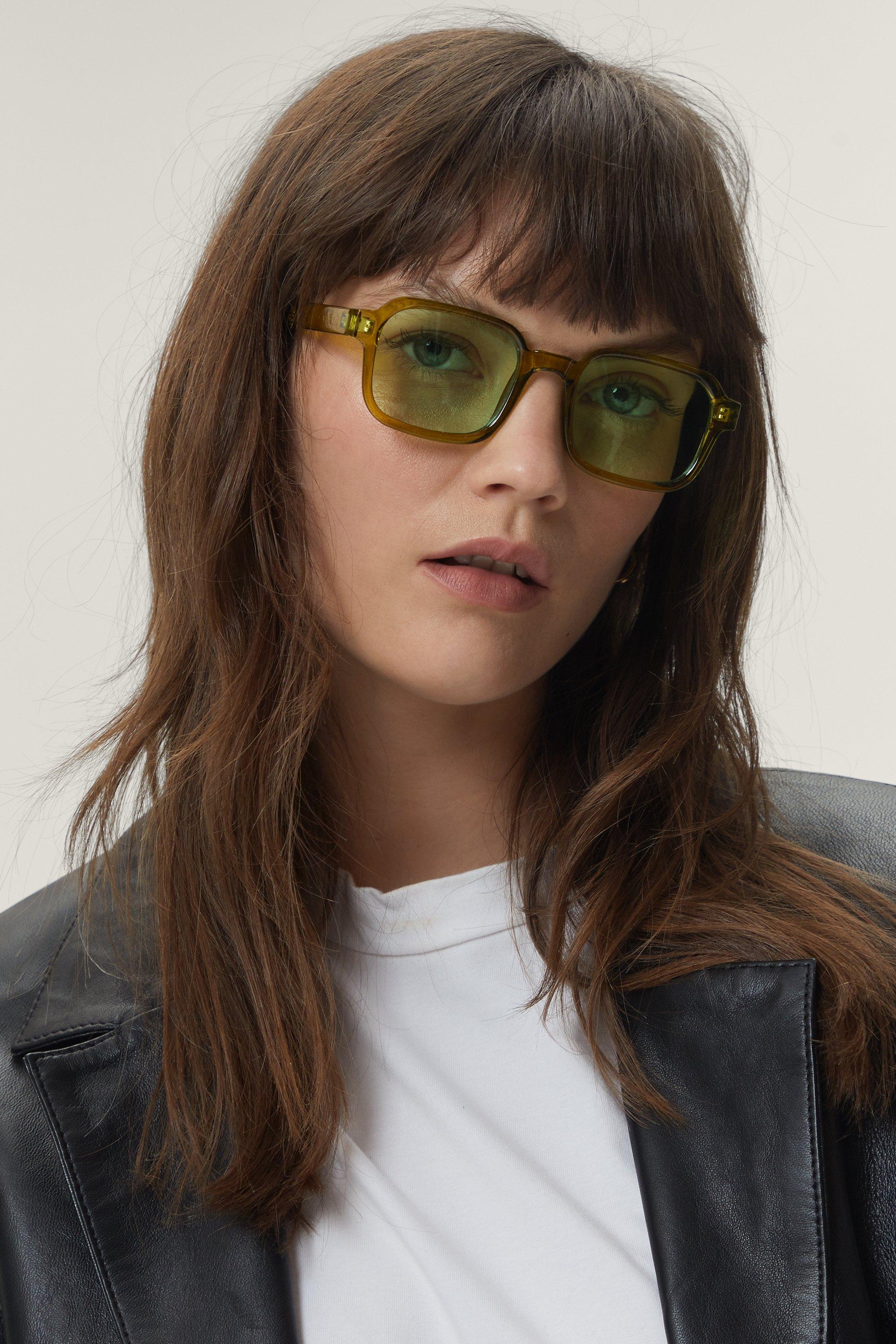 Retro Green Lens Thin Square Sunglasses