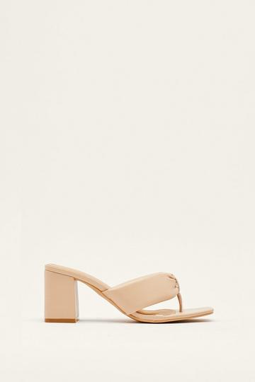 Faux Leather Toe Thong Heeled Mules nude