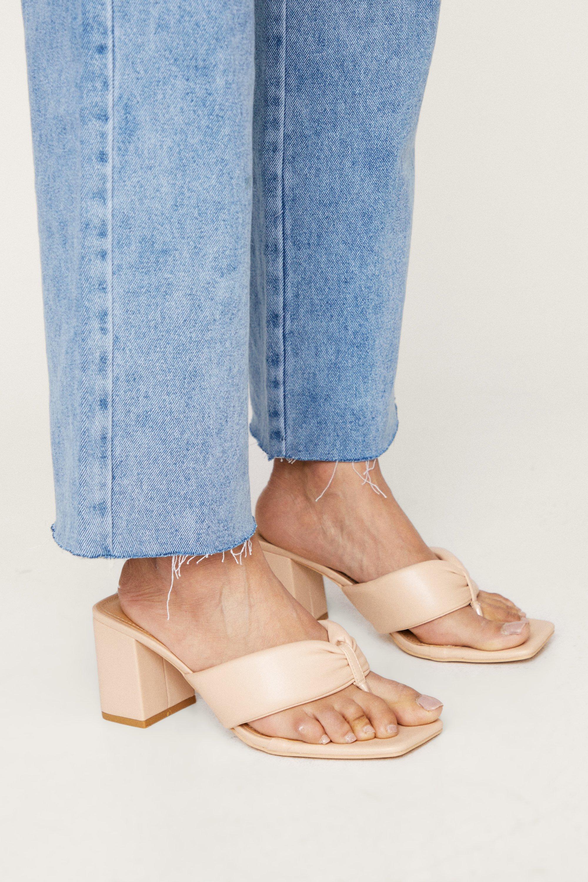 Peep toe block heel clearance mules