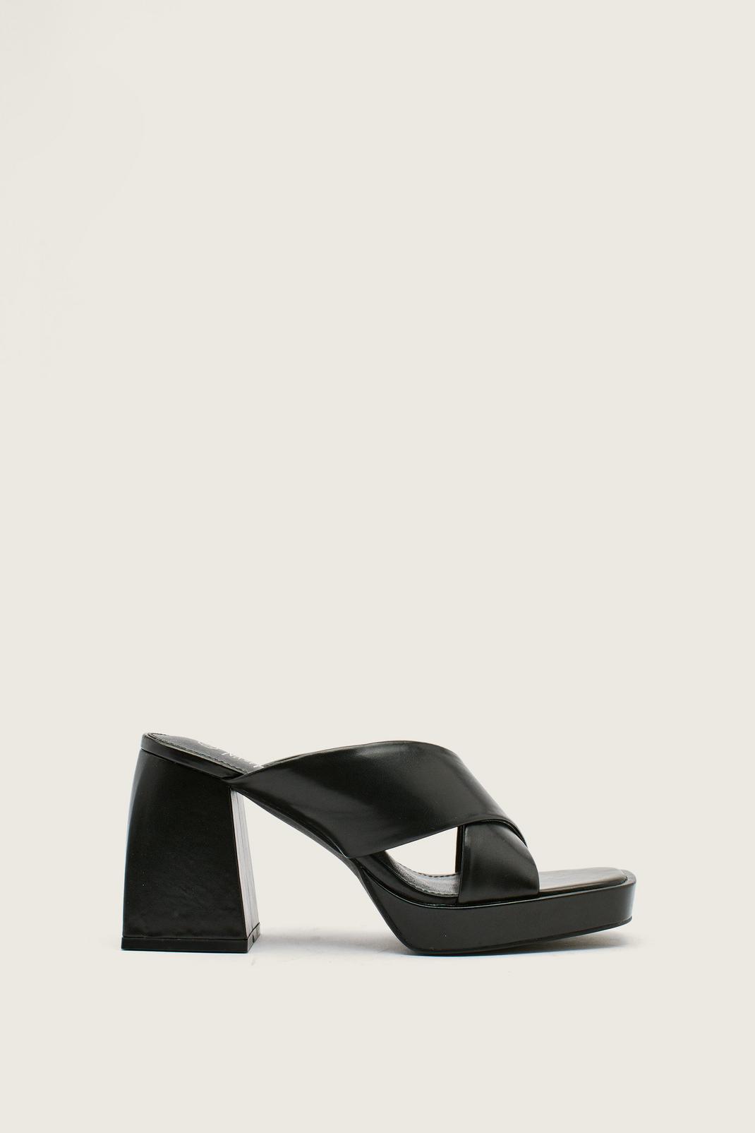 Faux Leather Cross Front Platform Heeled Mule | Nasty Gal