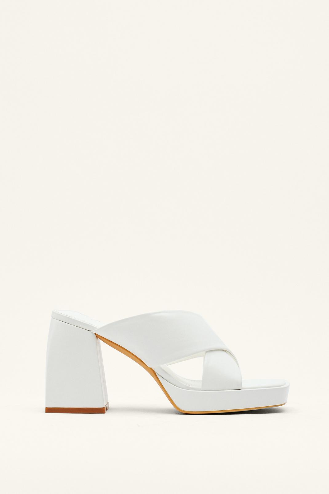 White Faux Leather Cross Front Platform Heeled Mule image number 1