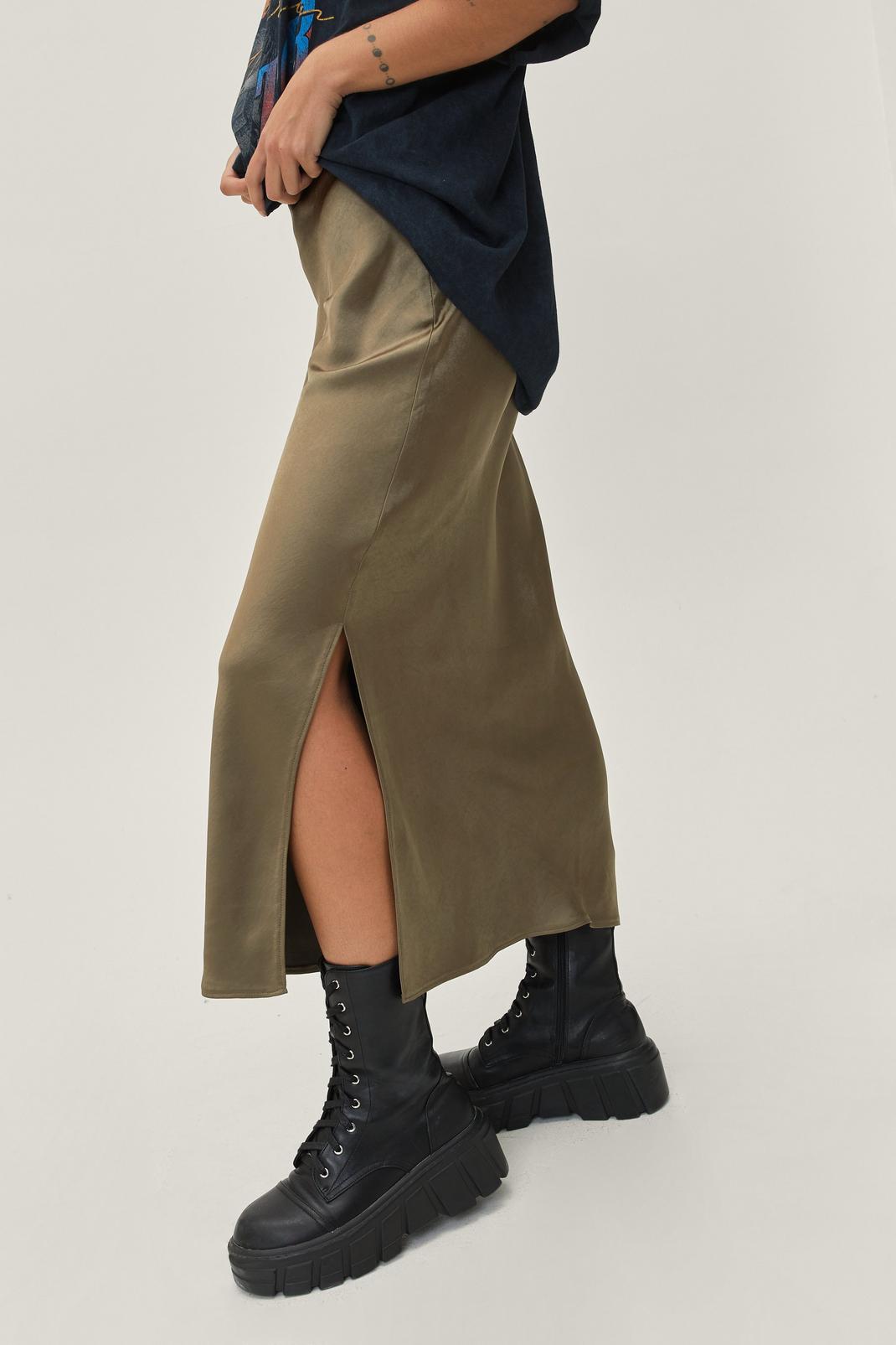 186 Satin Midi Slip Split Side Skirt image number 2