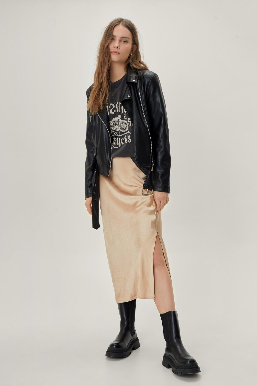 128 Satin Midi Slip Split Side Skirt image number 1