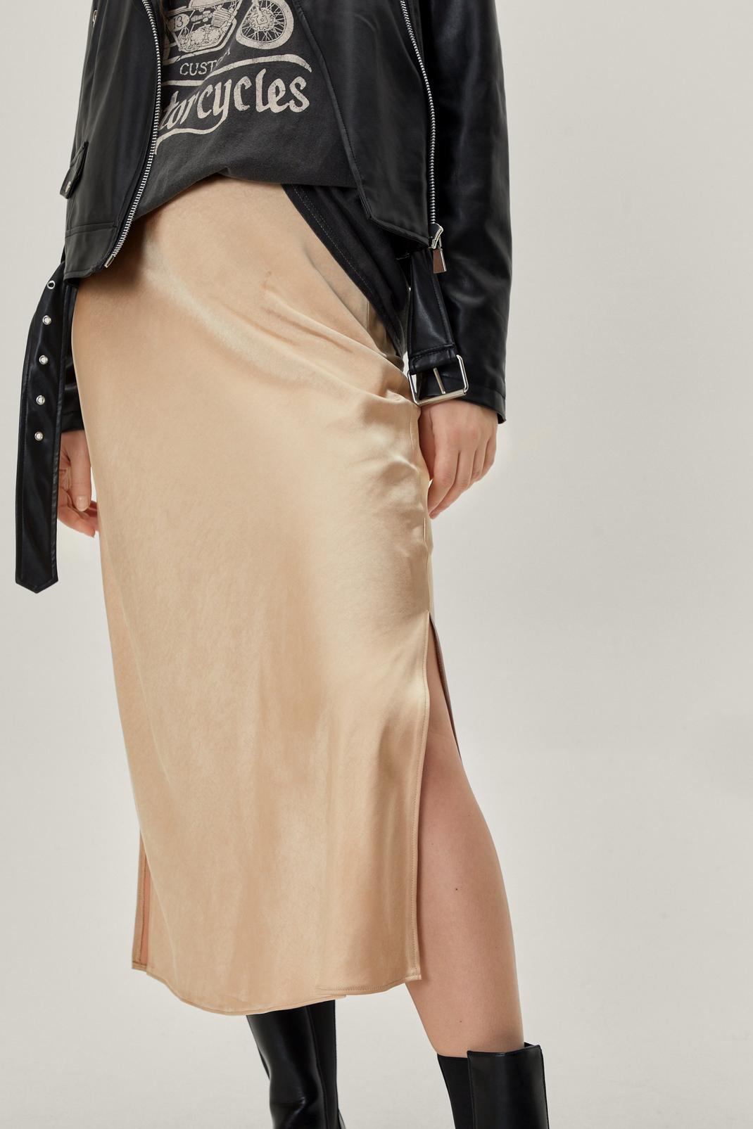 128 Satin Midi Slip Split Side Skirt image number 2
