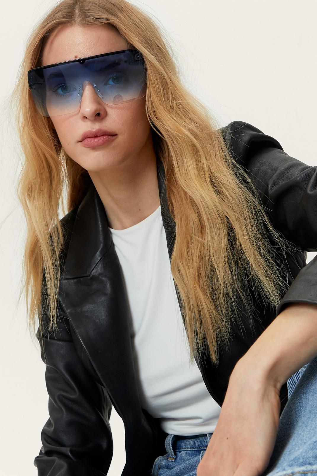 Blue Oversized Half Frame Square Sunglasses image number 1