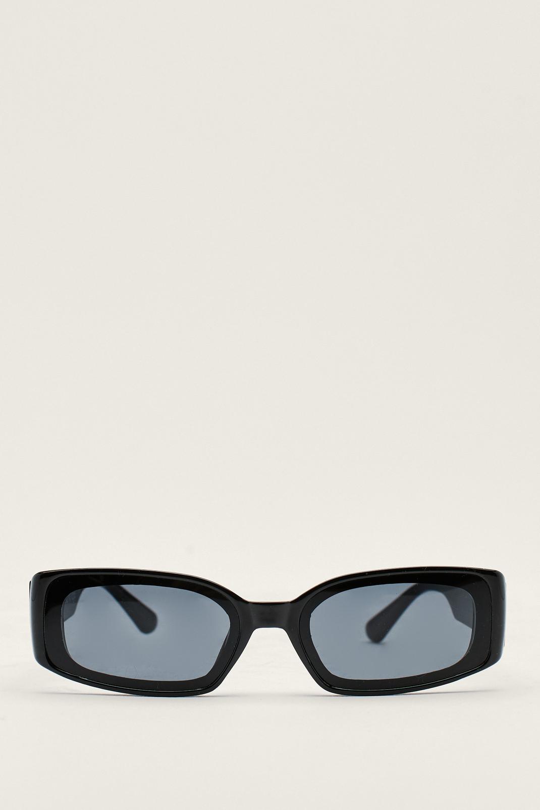 Black Rectangle Frame Plastic Sunglasses image number 1