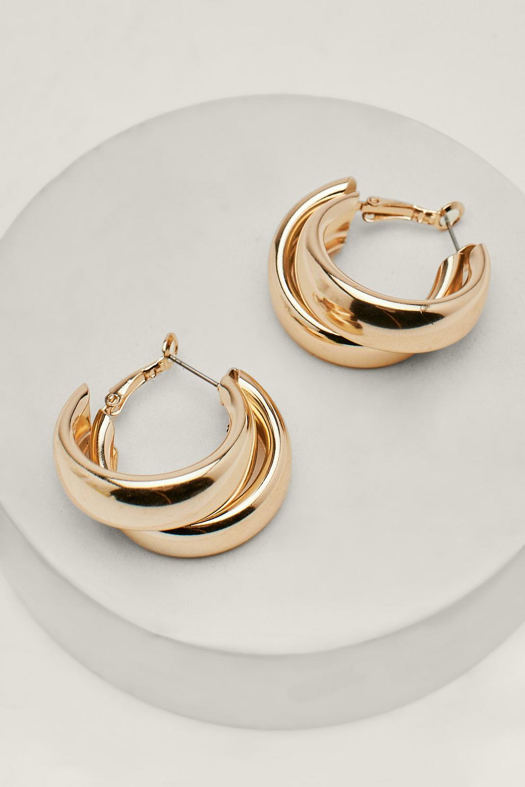 Gold Chunky Double Hoop Earrings image number 1