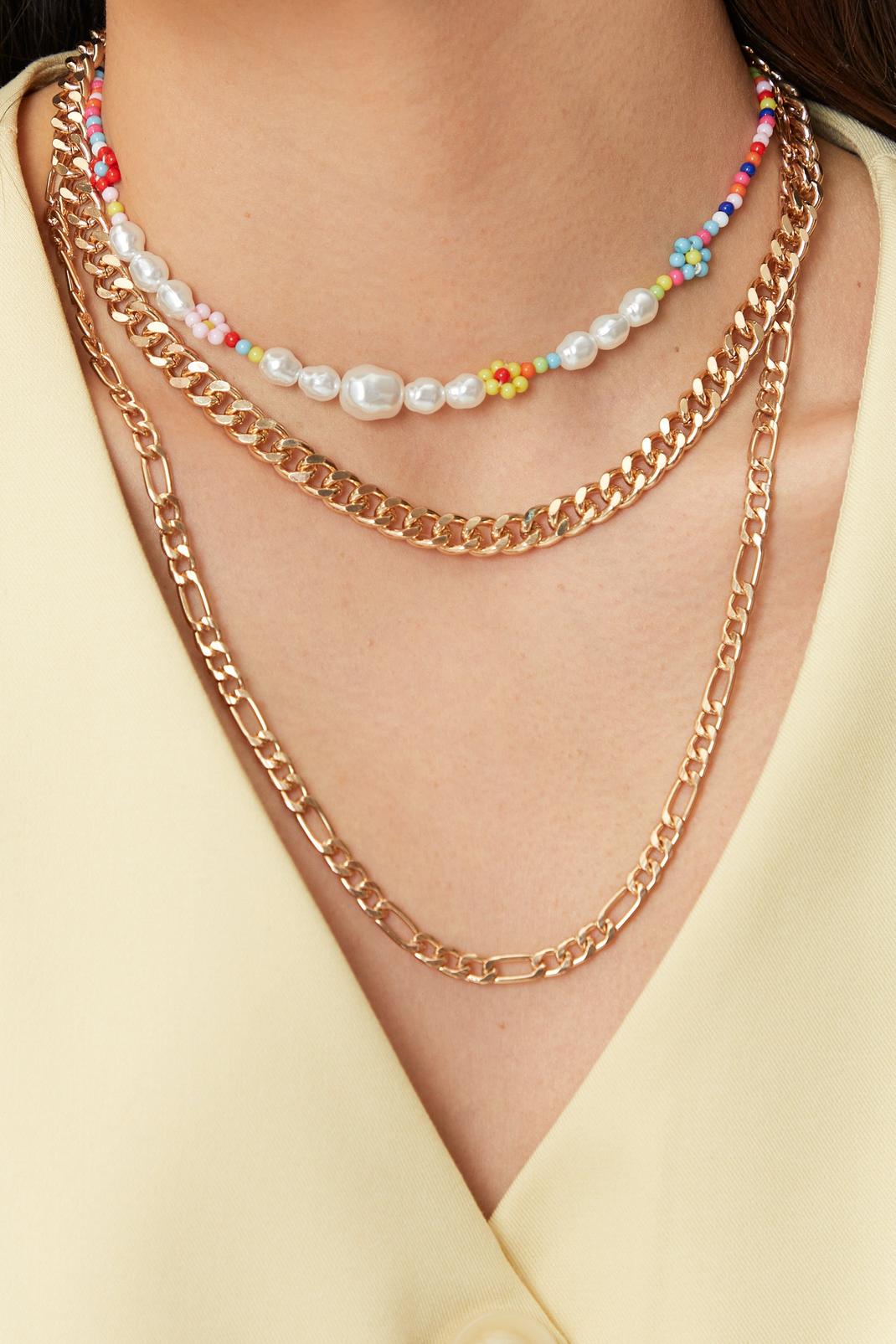 Collier avec triple chaîne et perles, Gold image number 1