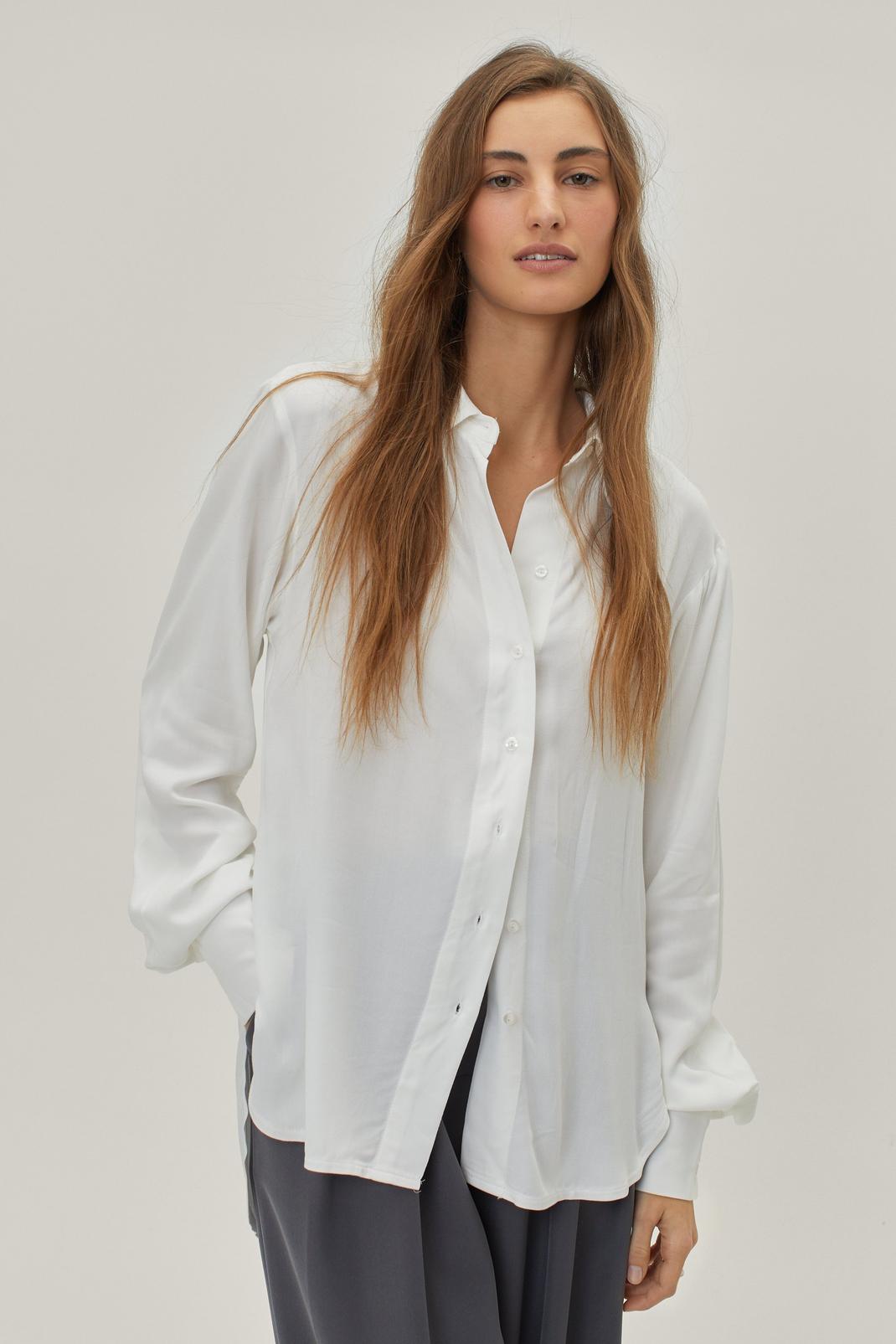 White Oversized Woven Button Down Shirt image number 1