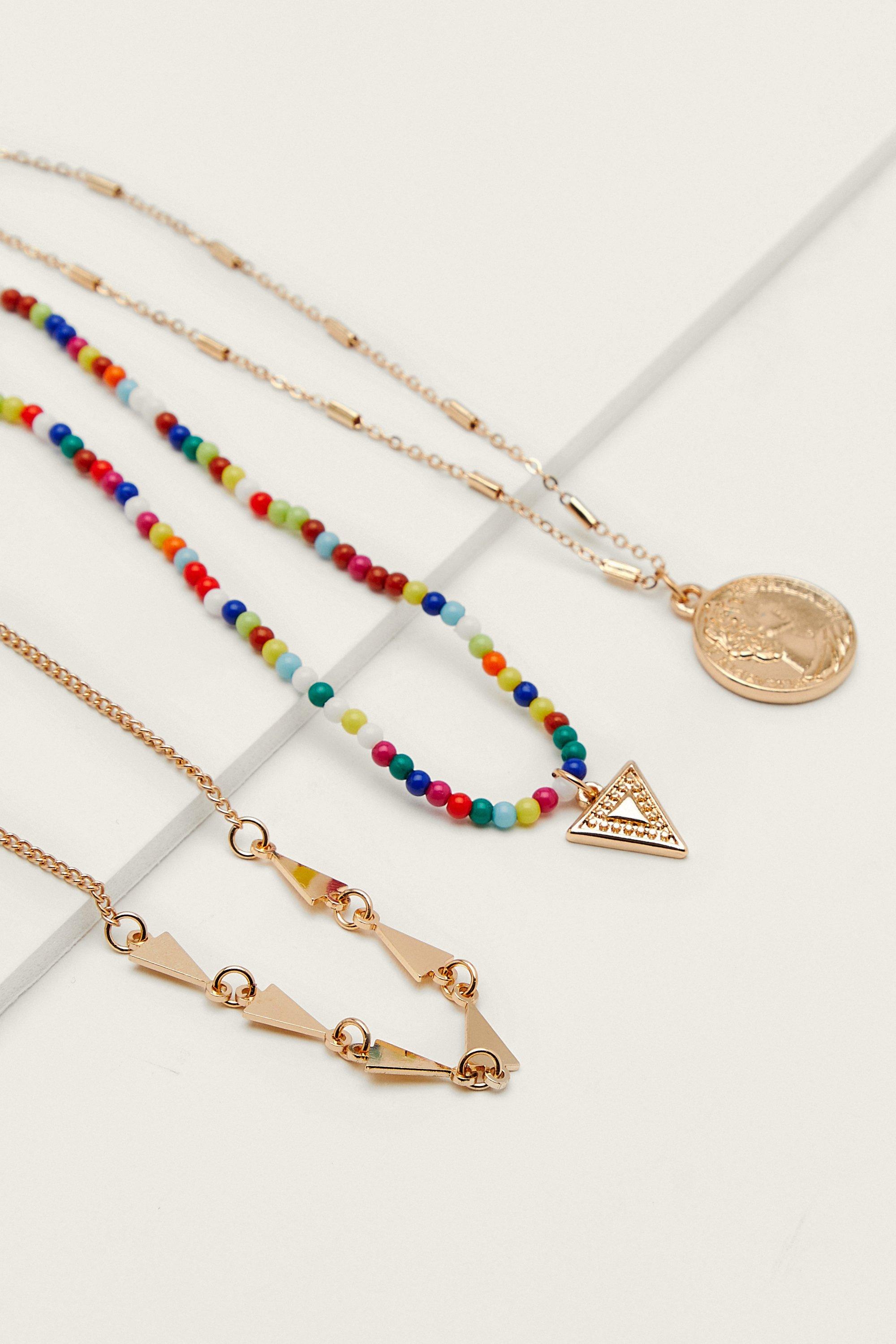 Beaded Triple Layered Coin Necklace
