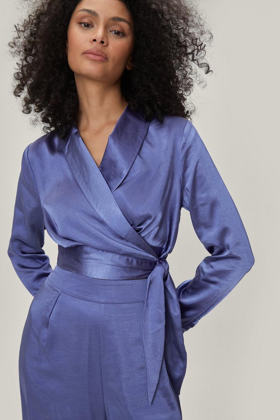 Satin Co Ord Wrap Cropped Blouse