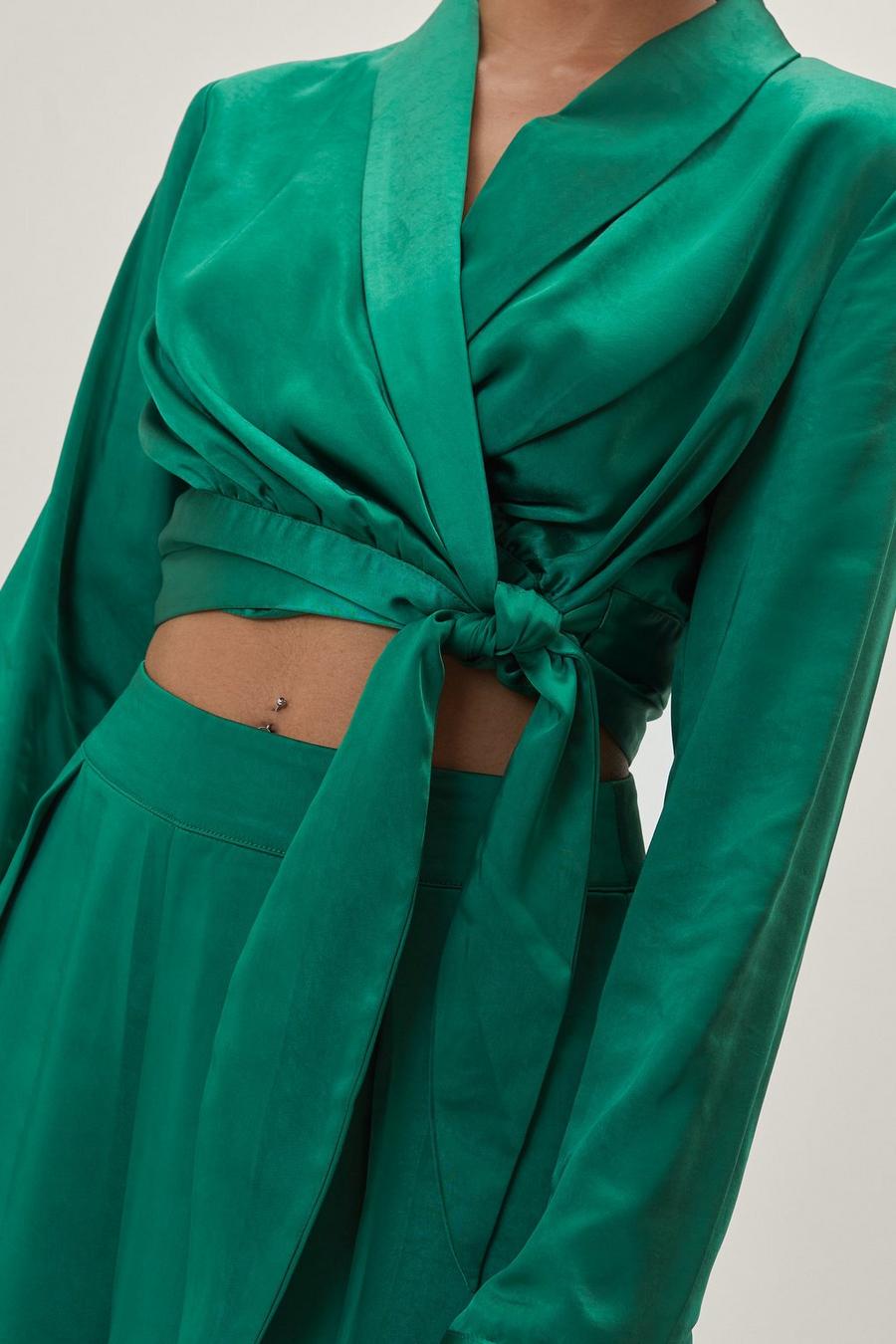 Satin Co Ord Wrap Cropped Blouse