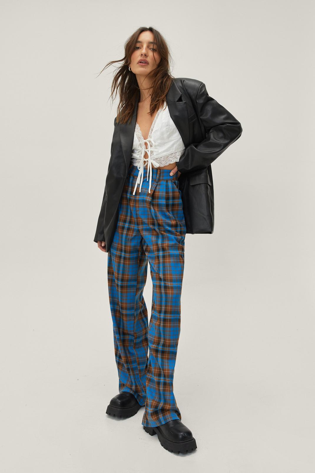 106 Pleated Check Print Wide Leg Trousers image number 2