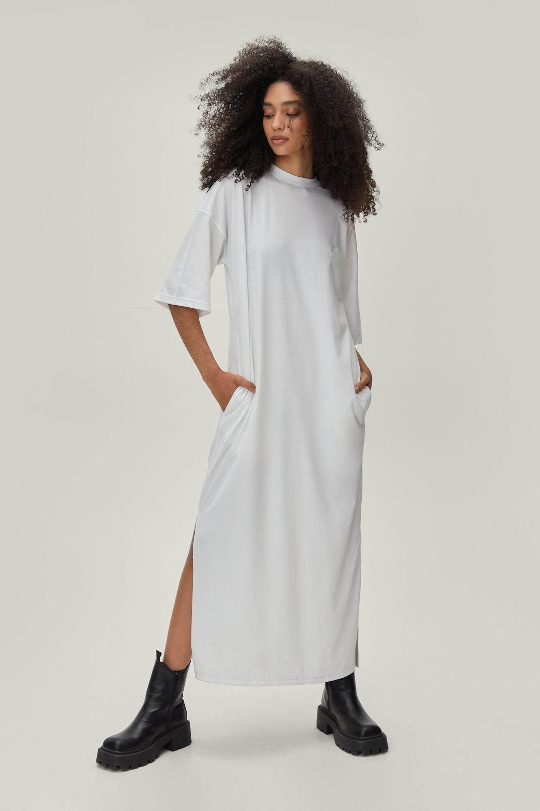 White Split Pocket Midi Tshirt Dress image number 1