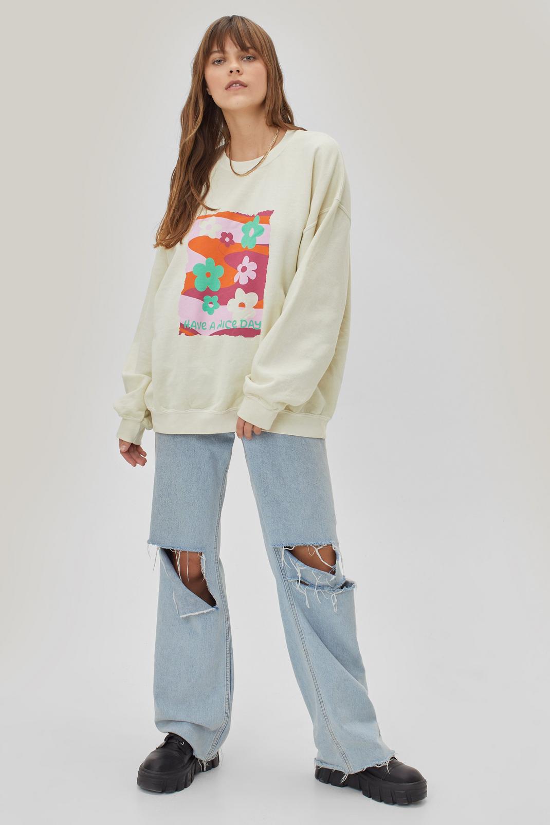 Sand Have A Nice Day Placement Overdyed Graphic Sweatshirt image number 1