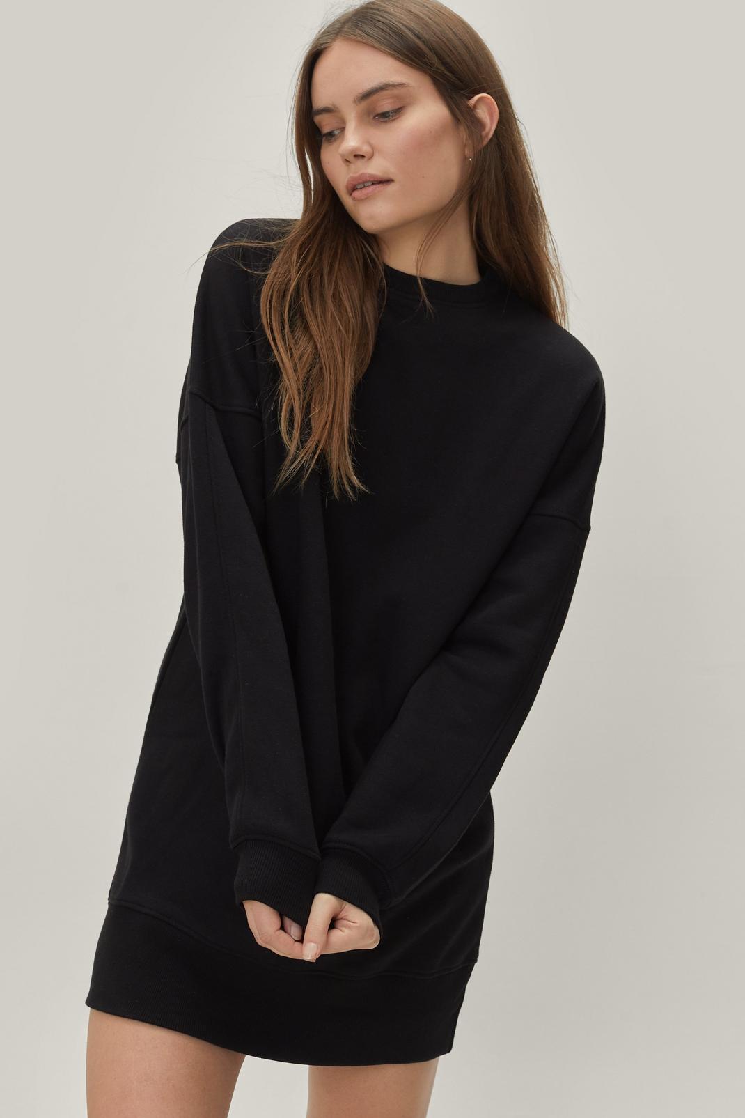 Black Oversized Long Sleeve Mini Sweater Dress image number 1