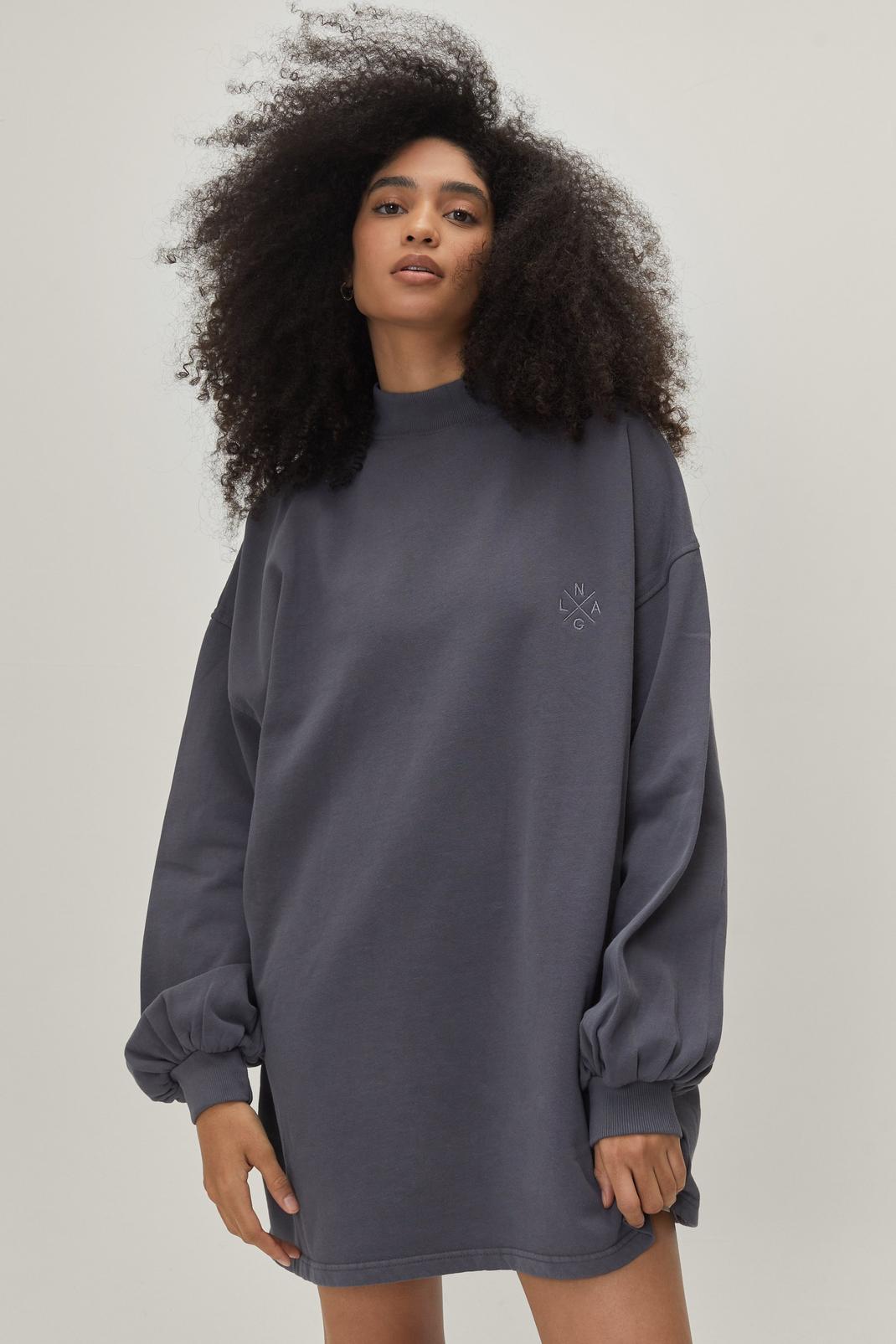 Charcoal Balloon Sleeve Funnel Neck Sweater Dress image number 1