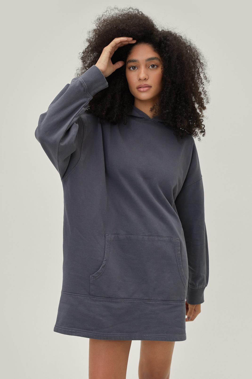 Charcoal Relaxed Hem Pocket Front Hoodie Dress image number 1