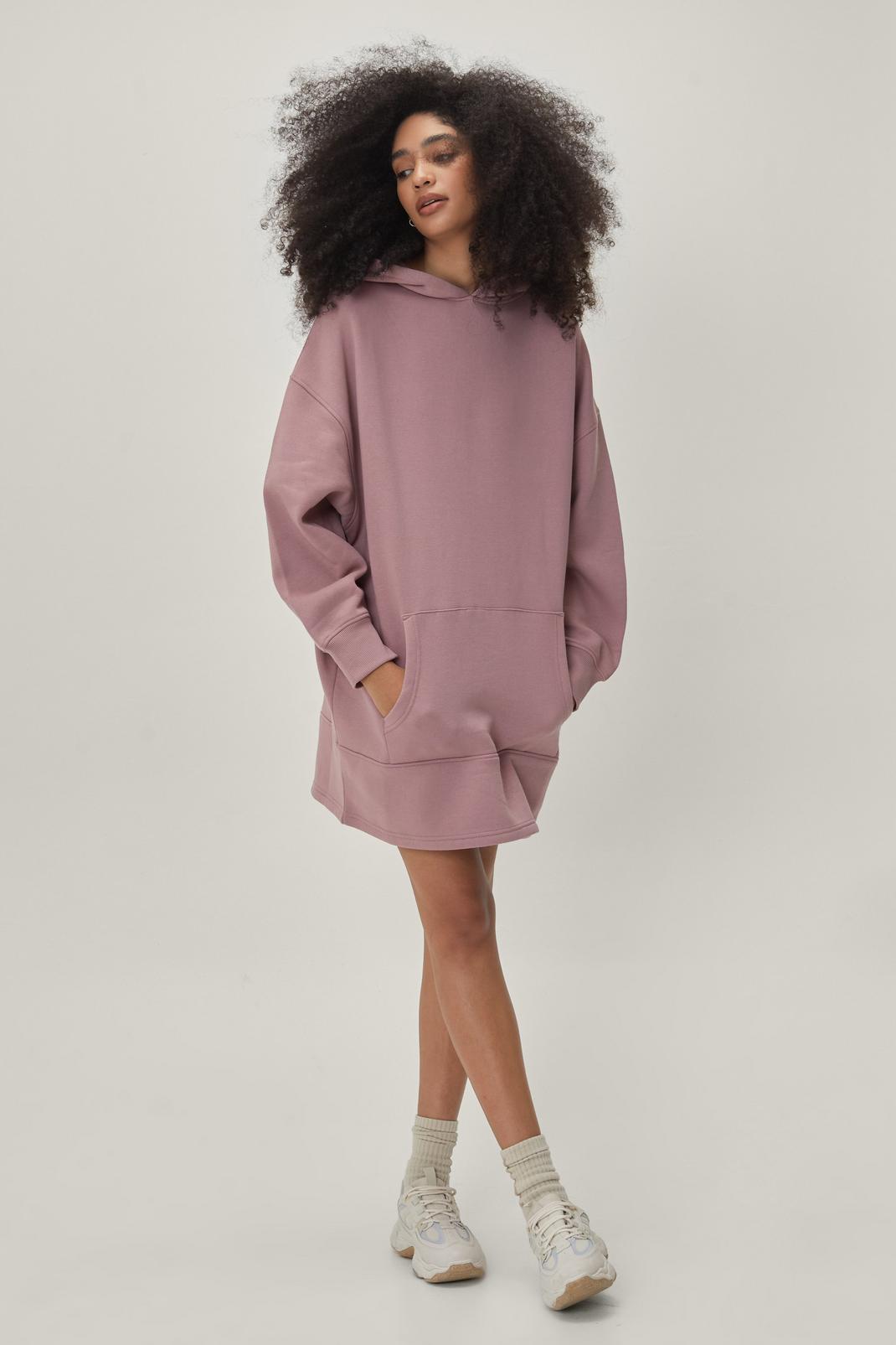 Dusty rose Relaxed Hem Pocket Front Hoodie Dress image number 1