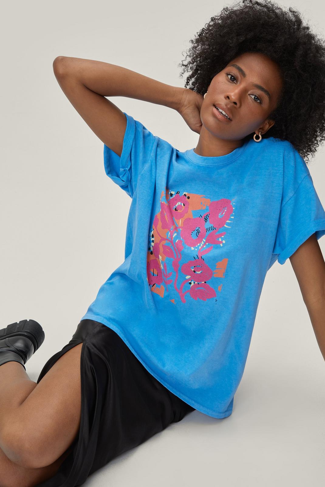 Blue Stem Flower Placement Print Overdye Tee image number 1