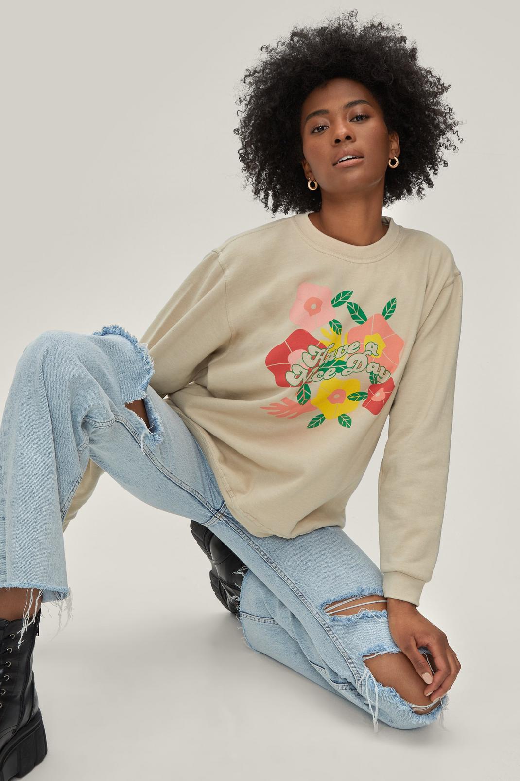 161 Have A Nice Day Bright Print Sweatshirt image number 1