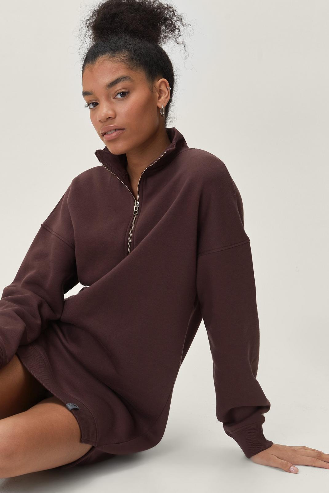 Chocolate Zip Down Funnel Neck Mini Sweater Dress image number 1