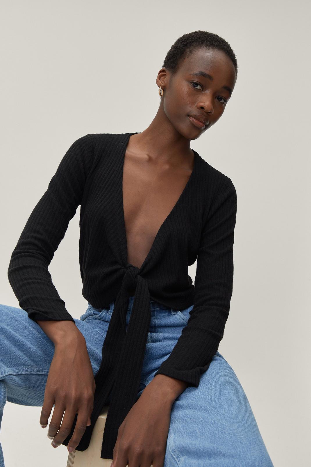 Long Sleeve Tops With Plunging Neckline