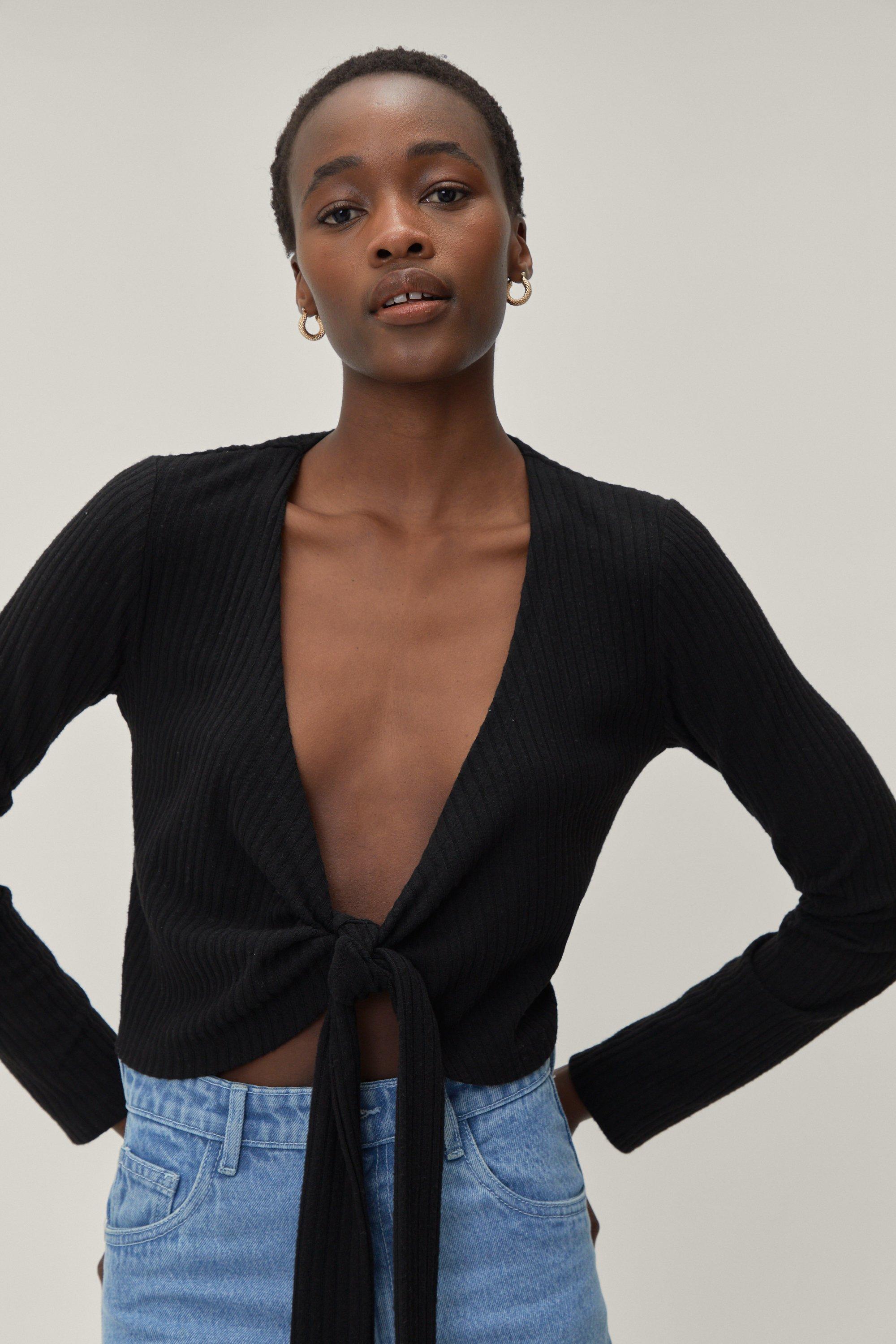 Plunging neckline long store sleeve top