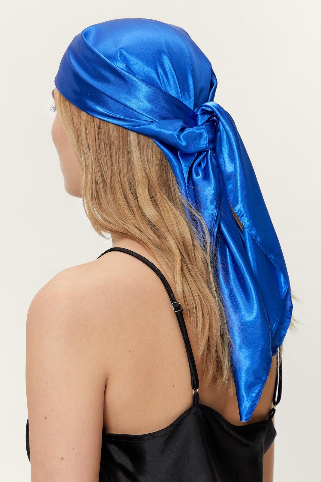 Blue Plain Satin Headscarf image number 1