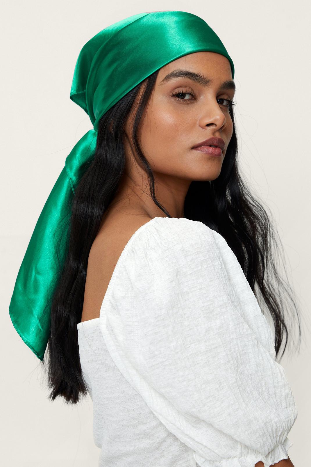 Green Plain Satin Headscarf image number 1
