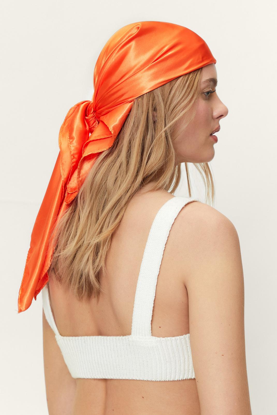 Orange Plain Satin Headscarf image number 1