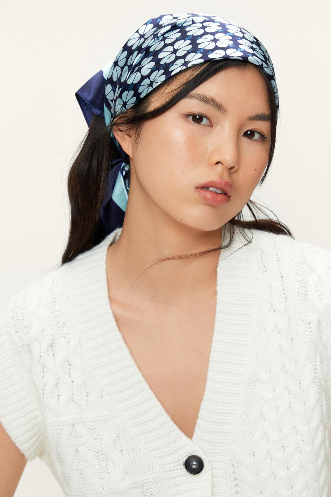 Navy Floral Print Headscarf image number 1