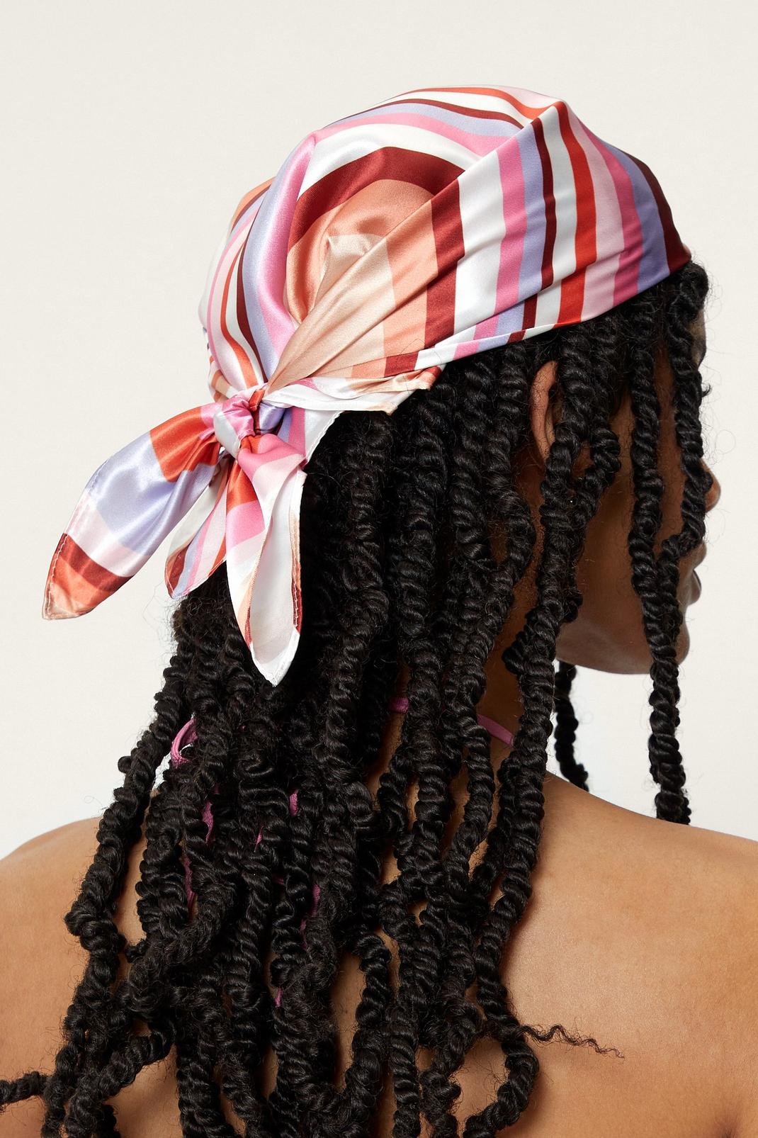 Pink Satin Stripe Print Headscarf image number 1