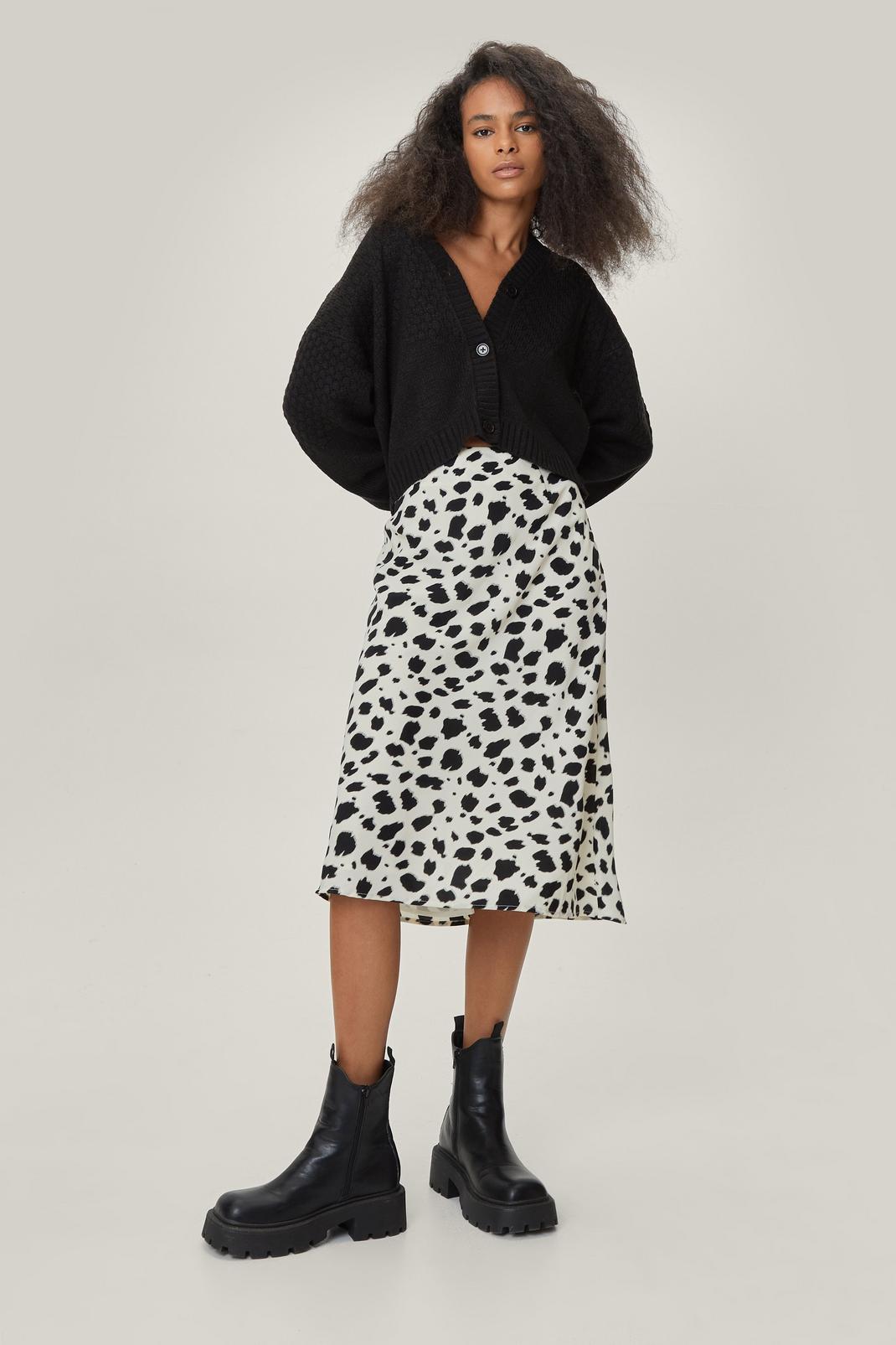 Ivory Petite Satin Bias Cut Midi Animal Print Skirt image number 1