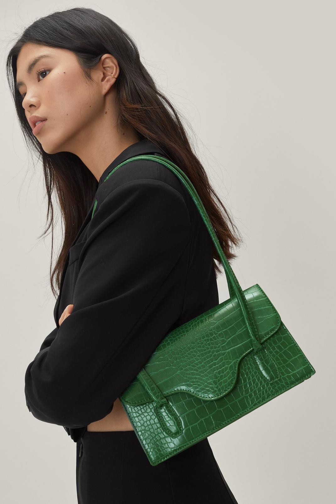 Green Croc Faux Leather Shoulder Bag image number 1