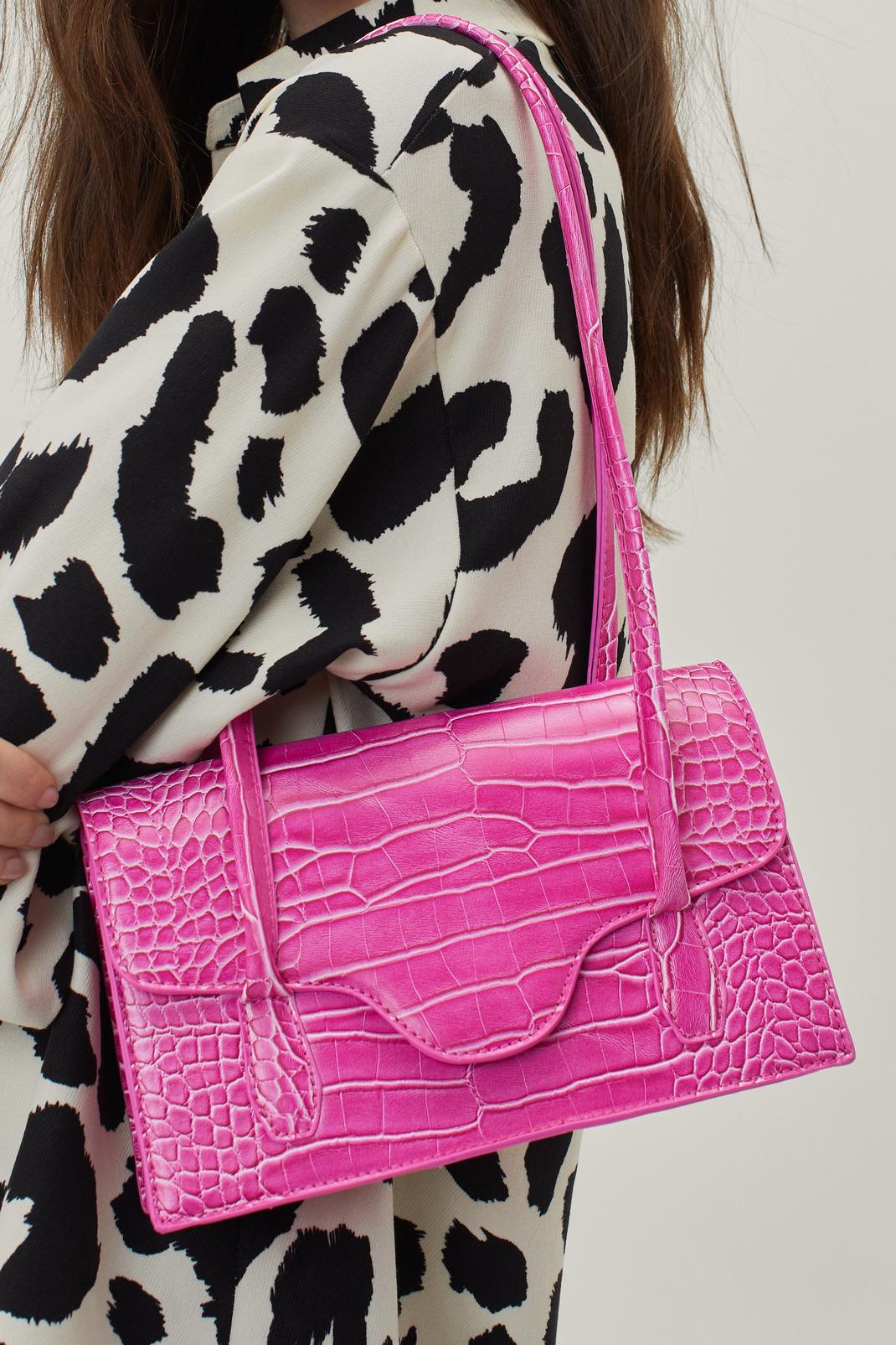 Hot pink Croc Faux Leather Shoulder Bag image number 1