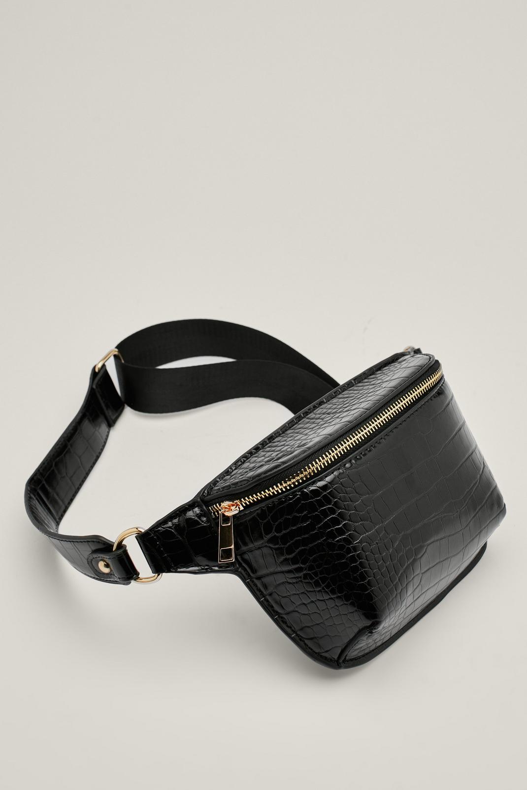 Black Croc Faux Leather Structured Fanny Pack image number 1