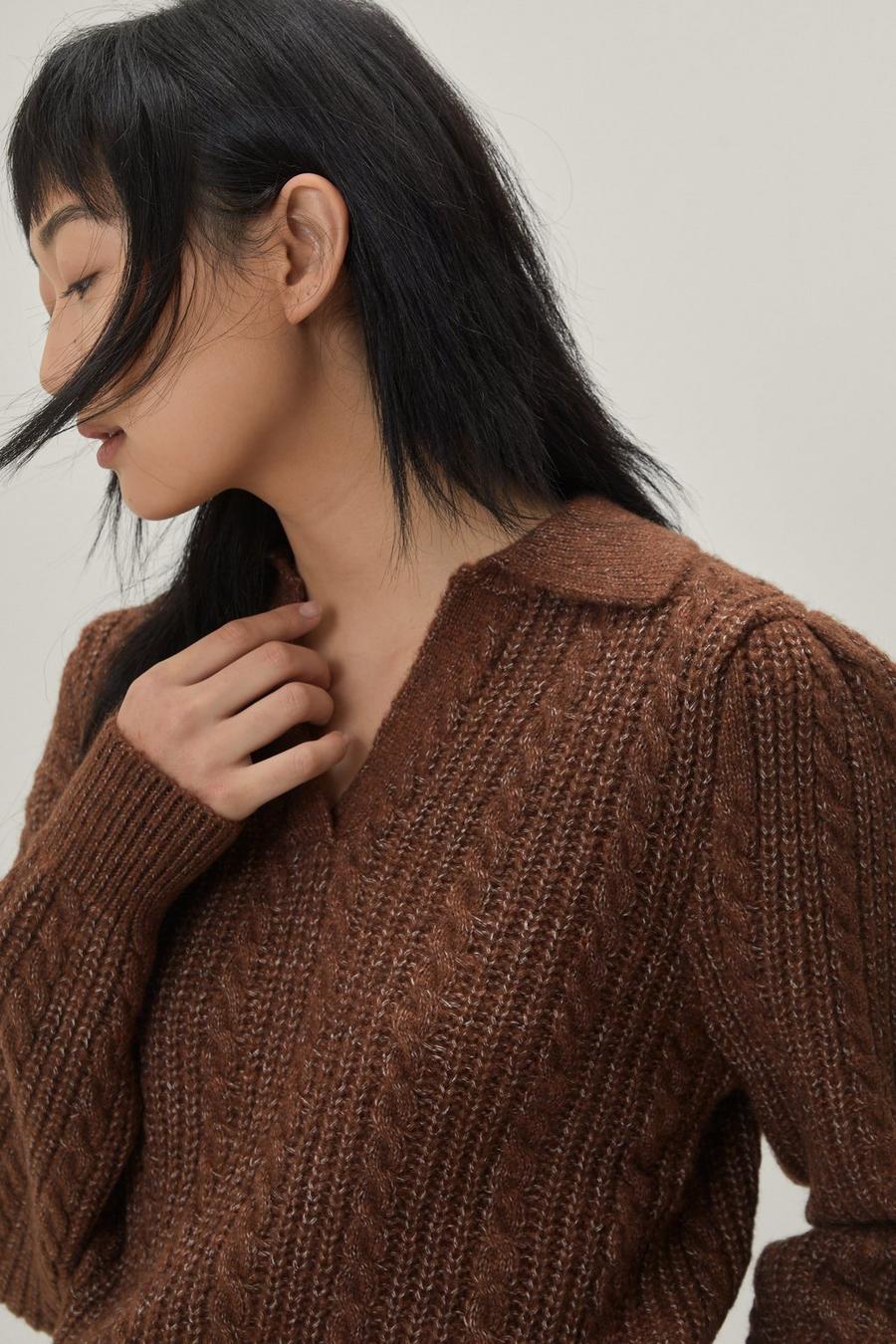 Cable Knit Collared Fitted Sweater
