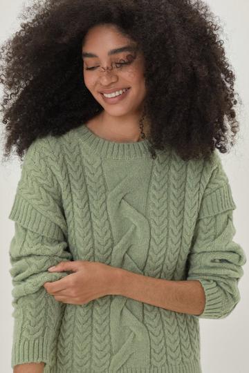 Green Cable Knit Sleeve Detail Jumper