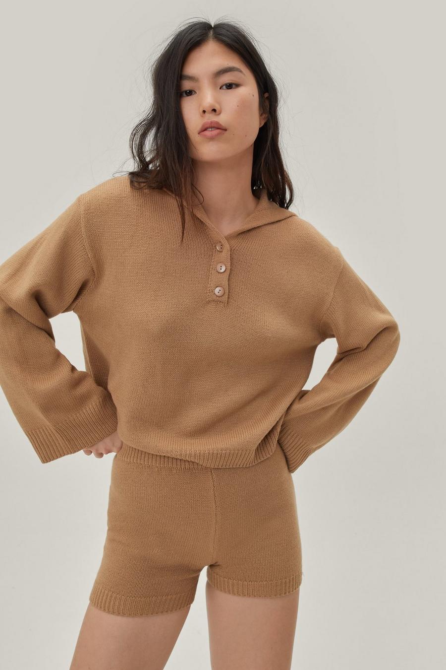 Knitted Wide Sleeve Sweater and Shorts Loungewear Set