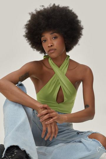 Petite Halterneck Satin Cami Top lime