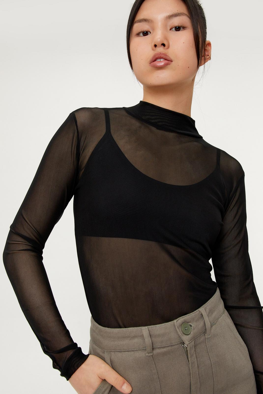 ASOS DESIGN cropped long sleeve mesh top in black