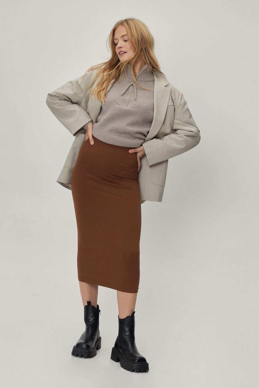 Seamless High Waist Bodycon Midi Skirt